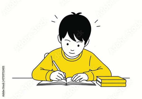 Obraz Child boy reading a book studying education illustration vector 