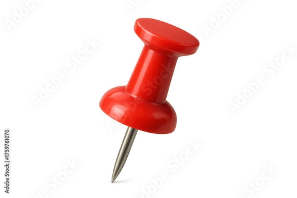 Fototapeta Red pushpin, an essential office supply item. Object isolating on a transparent background, ready for design