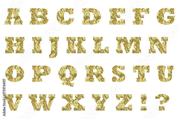 Fototapeta 文字 3 アルファベット 大文字 金箔のテクスチャー