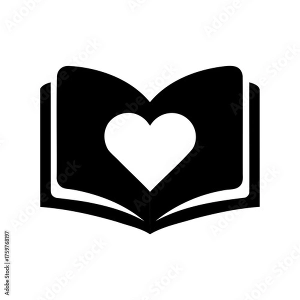 Fototapeta Black silhouette illustration of an open book with a heart shape inside