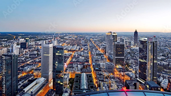 Fototapeta Frankfurt am Main in der Abenddämmerung,