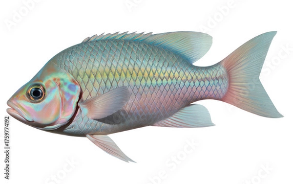 Fototapeta Isolated illustration of a fish with iridescent scales fins and tail facing left