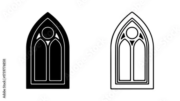 Fototapeta Gothic window outline with transparent background