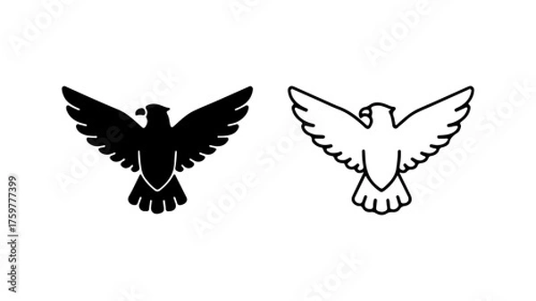 Fototapeta Eagle icons with outline and solid fill with transparent background