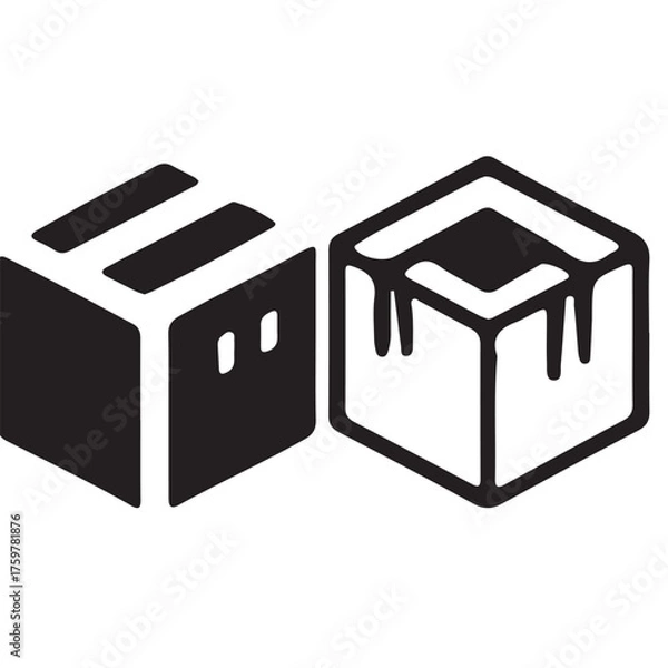 Obraz Two stylized boxes isolated on white background, one solid black and the other outlined with dripping paint effect