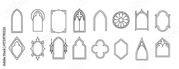 Fototapeta Collection of linear gothic and vintage window frame designs