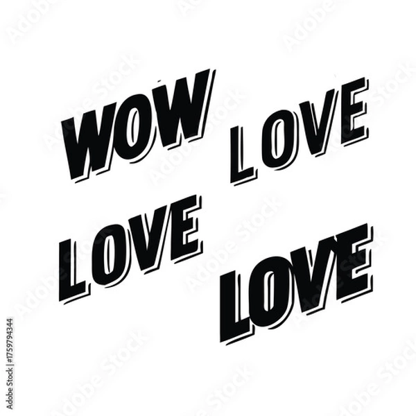 Obraz Dynamic 3D Word Vector Set: WOW and LOVE in Perspective