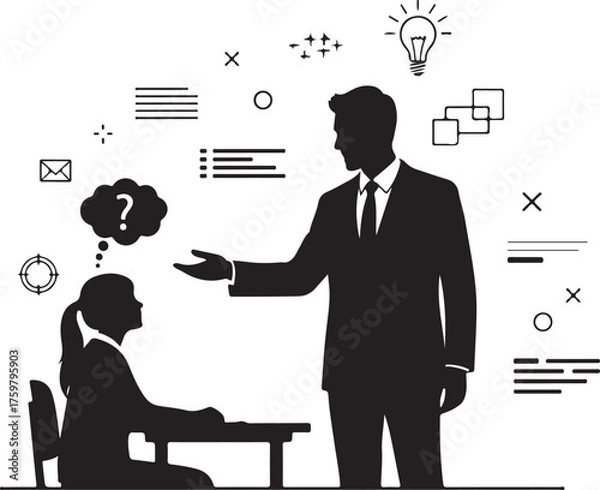Fototapeta Mentorship and Guidance in Business Education Silhouette Illustration for Corporate and Training Materials