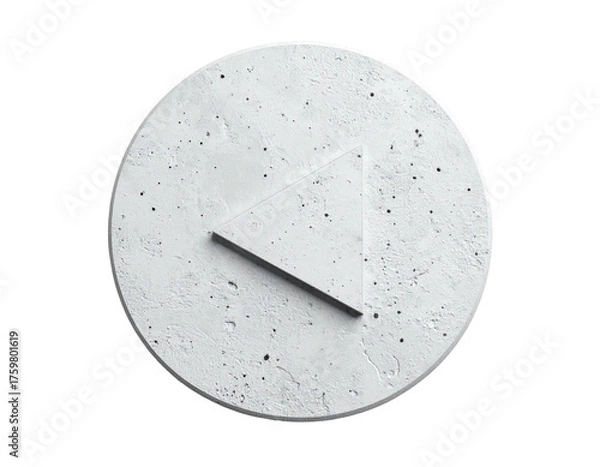 Fototapeta Concrete circle with inset triangle play button against black background