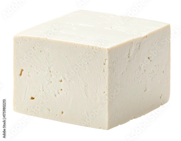 Fototapeta A close-up studio shot of a raw, rectangular block of off-white, textured food