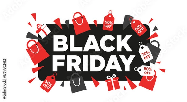 Fototapeta Huge Black Friday discount event banner with shopping elements