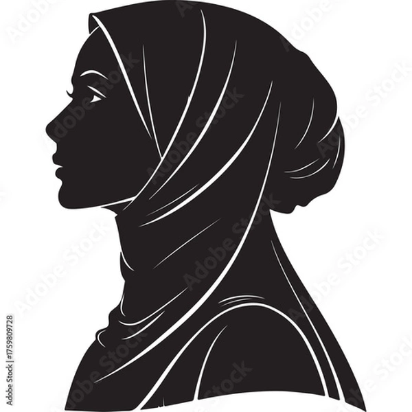 Obraz Silhouette of a woman wearing a hijab, showcasing elegance and cultural identity isolated on white background