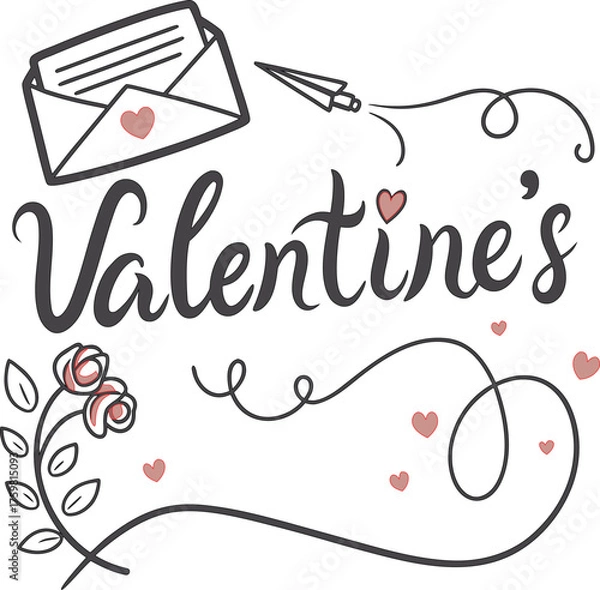 Fototapeta alentine’s Day Hand Lettering with Hearts and Flowers