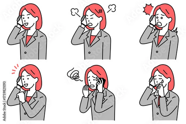 Obraz スマートフォンで通話するスーツの女性　セット