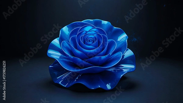 Fototapeta Stunning metallic blue rose sculpture evokes elegance, luxury, and deep emotion for sophisticated designs and artistic concepts