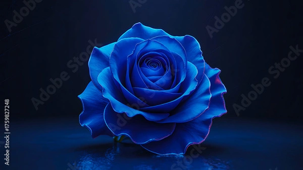 Fototapeta Stunning single blue rose illuminated with dramatic neon lighting, perfect for romantic themes, luxury branding, or artistic projects.