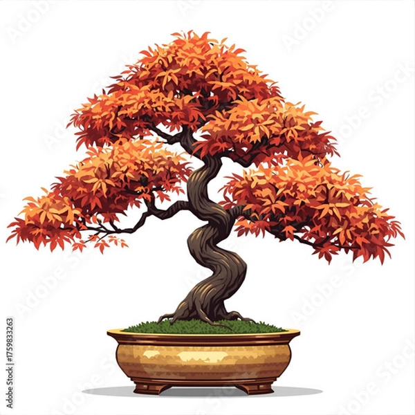 Obraz Vibrant autumn bonsai tree with fiery orange leaves in a decorative pot
