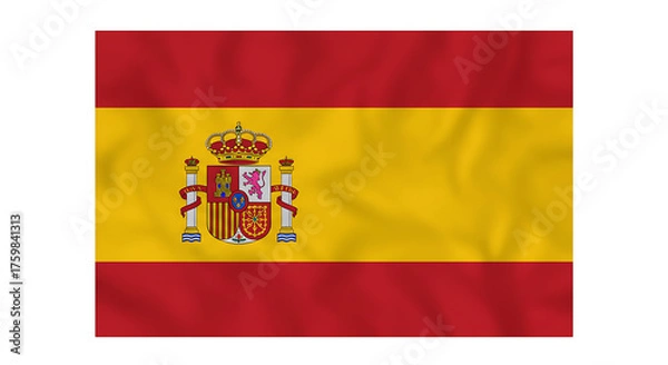 Fototapeta A detailed view of the national flag of spain featuring red and yellow stripes and the spanish coat of arms
