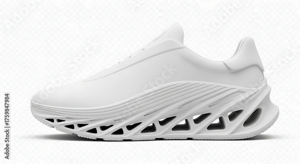 Fototapeta Minimalist sculpted sole sneakers mockup, clean futuristic style, isolated on transparent background