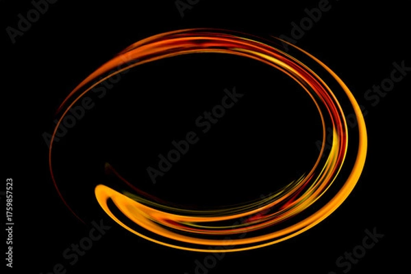 Obraz 黒背景の中の黄色と赤色の光の渦のグラフィック