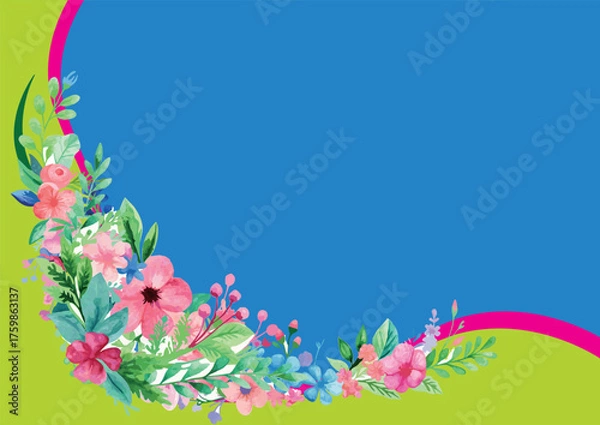 Obraz Floral Border Background with Blue and Green