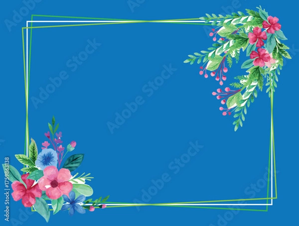Obraz Floral Frame on a Blue Background