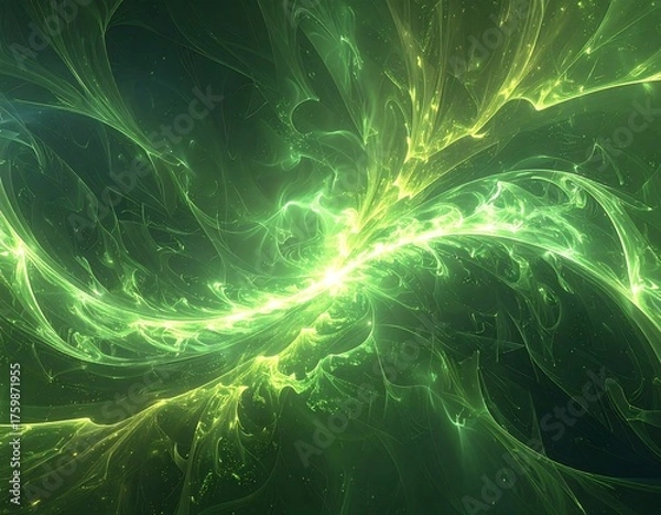 Obraz Glowing energy burst with flowing lines of vibrant green and yellow light