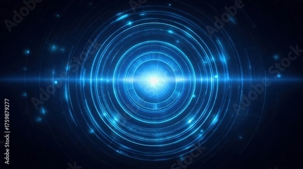 Fototapeta AI-driven concept for innovation accuracy. A mesmerizing blue circular pattern radiating light, evoking a sense of energy and depth in a digital universe.