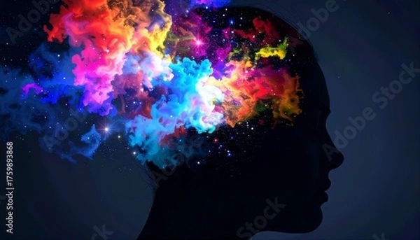 Obraz Human Silhouette with Colorful Cosmic Nebula Brain