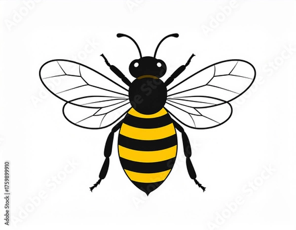 Fototapeta Flat vector bee icon with neat black lines and bold yellow stripes. Suitable for app icons, web design, labels, and minimalist branding.