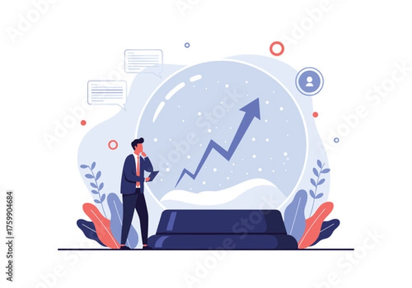 Obraz Financial analyst looking into a crystal ball predicting future stock market growth and investment trends.