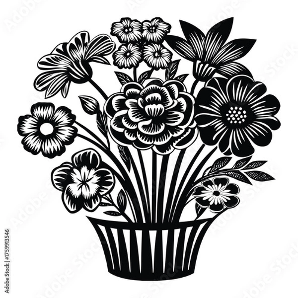 Obraz Vase of flowers in black and white drawing