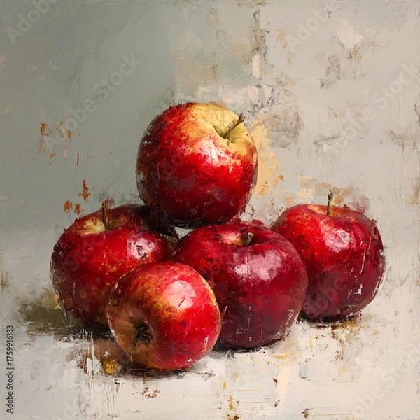 Obraz Artistic painting of five red apples on light background