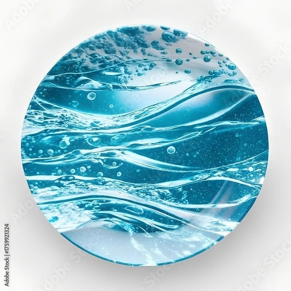 Fototapeta Circular Blue Ocean Wave Bubble Plate Design