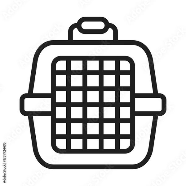 Fototapeta A black line drawing of a pet carrier The carrier has a grid front a handle and side openings. Editable stroke line  icon