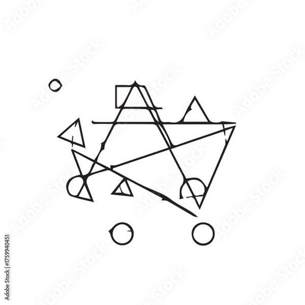 Fototapeta Minimalist black and white line art featuring an abstract arrangement of interconnected geometric shapes, a conceptual design representing complexity and structure