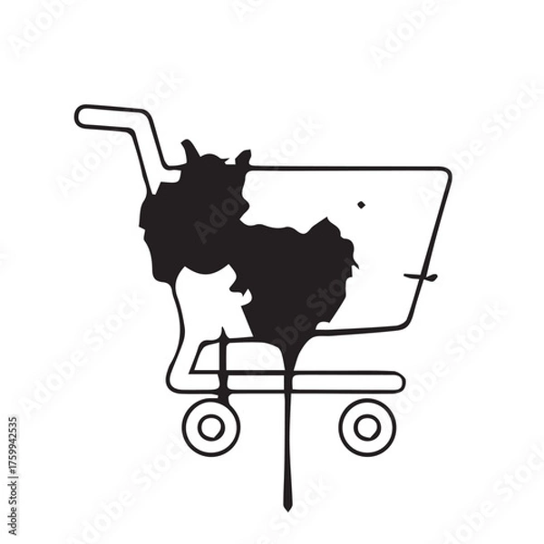 Fototapeta Shopping Cart Meltdown Black Ink Illustration of Consumerism Issues