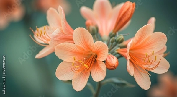 Obraz Delicate peach blossoms unfold in a dance of spring, their soft petals whispering promises of renewal and beauty in a garden's tranquil embrace