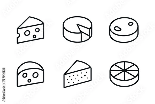 Fototapeta Variety of cheese icon set with different shapes and styles