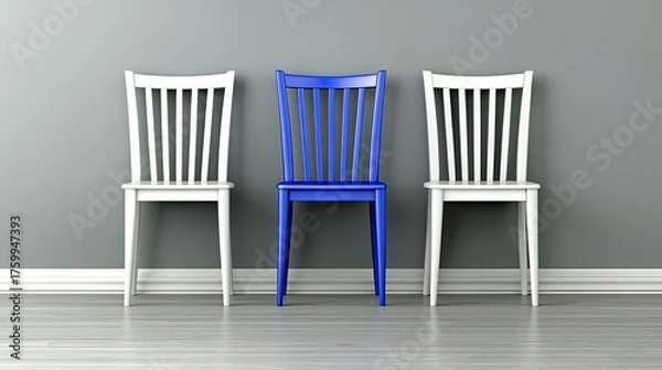 Obraz Seating arrangement with distinctive blue chair modern interior photography minimalist design eye-level view interior design concept