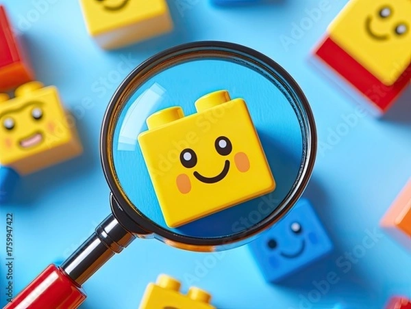 Obraz Exploring joyful creativity child playing with colorful bricks in a bright playroom capturing imagination and fun in close-up