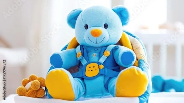 Obraz Playful blue teddy bear sitting in cozy nursery soft toy cheerful environment indoor adorable concept
