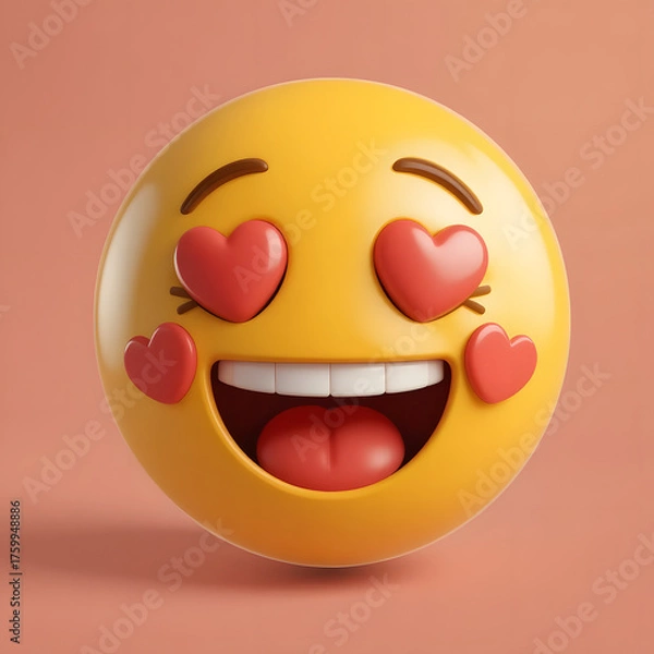 Fototapeta A clean 3D render of the smiling face with heart-eyes emoji, representing feelings of love and excitement.

