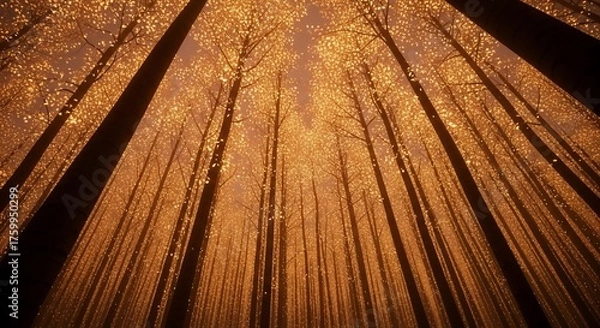 Fototapeta Looking up through aspen tree forest canopy