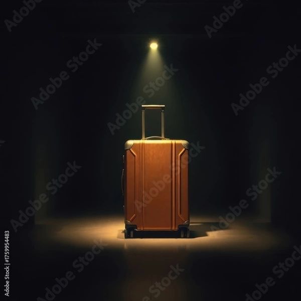 Fototapeta suitcase in a spotlight in a large dark room