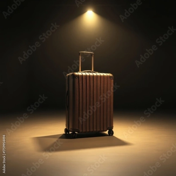 Fototapeta suitcase in a spotlight in a large dark room