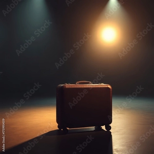 Fototapeta suitcase in a spotlight in a large dark room