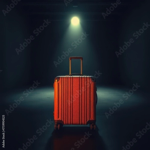 Fototapeta suitcase in a spotlight in a large dark room