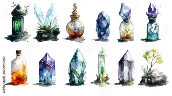 Fototapeta Magical fantasy relics with vibrant crystals