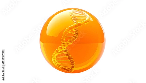 Fototapeta A glowing golden sphere displays a DNA double helix with dark backdrop